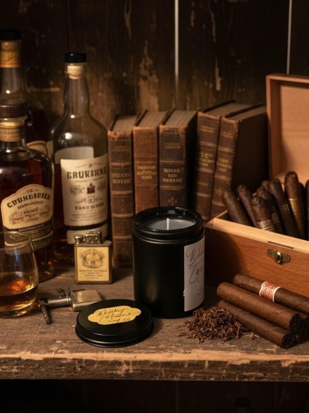 Handcrafted Hand-Poured 8 oz Soy Whiskey Tobacco Scented Candle- 
NWT